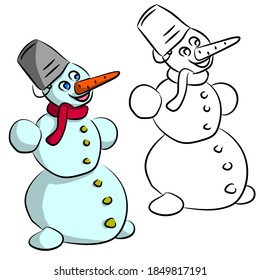 Vector illustration of isolated snowmen on a white background. Simple flat style.