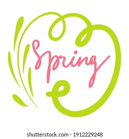 Vector illustration of isolated spring lettering with abstract elements. Calligraphy quote on white background.
Handwritten typography design. Can be used for flyers, banners or posters.
