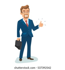 Vector illustration with isolated standing successful young businessman