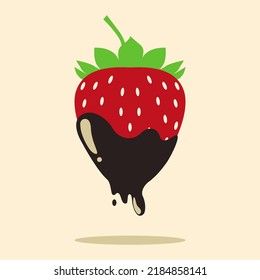 vector illustration of isolated strawberry clipart dipped and covered in sweet chocolate. brown dark cocoa. fit for doodle design, decorative art, background, candy flavour, cafe dessert menu, etc.