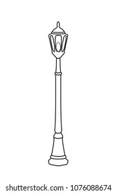 Vector illustration, isolated streetlight with lamp in black and white colors