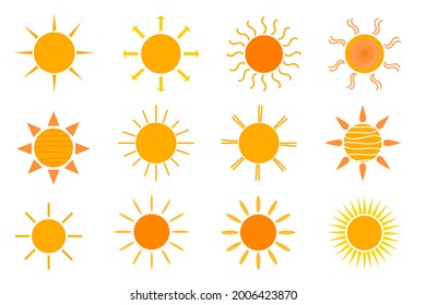 vector illustration isolated sun orange yellow set, It's a summer collection icon on a white background.