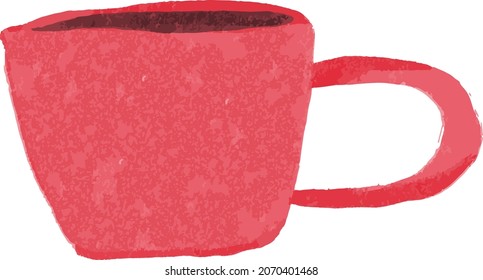 Vector illustration of isolated textured pink cup of coffee in cartoon style