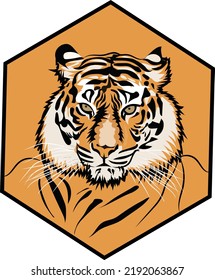 Vector illustration of isolated tiger face. Big wild cat. Siberian tiger (Amur tiger - Panthera tigris altaica) or Bengal tiger. Tattoo marks. chinese new year symbol. animals. wildlife