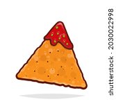 vector illustration of an isolated tortilla chip with salsa dip