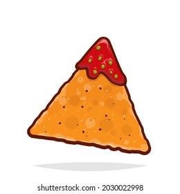 vector illustration of an isolated tortilla chip with salsa dip