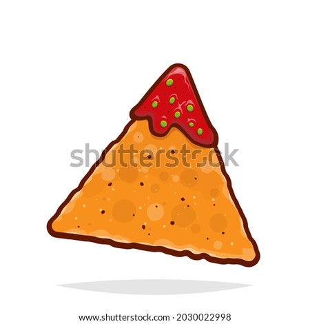 vector illustration of an isolated tortilla chip with salsa dip