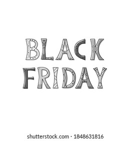 Vector illustration of isolated typography lettering Black Friday. Template for poster, web and advertising banner, flyer, advertisement mailing and announcement sending, blog post or article.