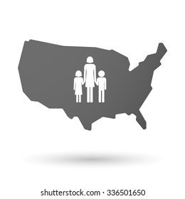 Vector Illustration Of An Isolated USA Map Icon With A Female Single Parent Family Pictogram