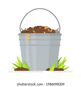 Vector illustration of an isolated waste bucket. set of garden composters for biodegradable natural biodegradable waste, organic debris such as food scraps. 