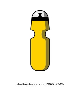Vector illustration of isolated water bottle (flask) in flat style for sport exercises and fitness. Yellow and black outline, white background