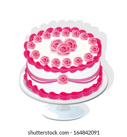 vector illustration isolated wedding cake with roses - eps10