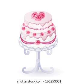 vector illustration isolated wedding cake with roses - eps10