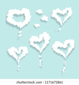 Vector illustration of isolated white cloud with heart shape on blue sky using flat design.