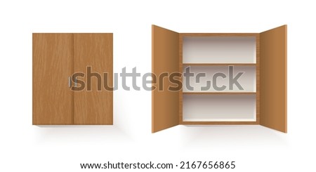 Vector illustration of isolated Wooden cupboard closed and opened