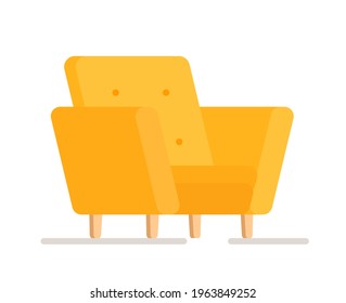 Vector illustration of an isolated yellow chair on a white background. Bright yellow chair in cartoon style. Modern comfortable chair for interior furniture.