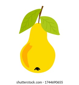 Vector illustration with isolated yellow sweet juice pear on white background for decoration design. Modern poster. Vector abstract graphic design. Fresh organic fruit. Sweet yellow pear