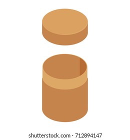 Vector illustration isometric 3d brown cylinder box for tee or coffee. Brown cardboard package