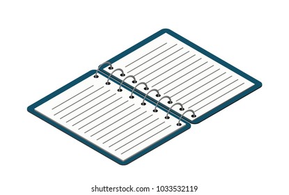 vector illustration of isometric 3D perspective notebook for notes. Notebook for desktop