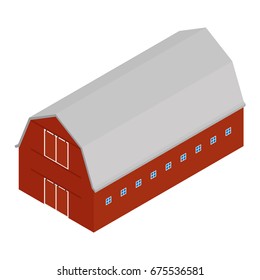 Vector illustration isometric 3d perspective old red barn or farm house. Barn door. Farming architecture