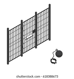 Vector illustration isometric 3d prison bar isolated on white background. Jail bars