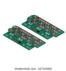 Vector illustration isometric 3d US and European roulette table, field. Gambling game