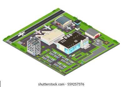 Uma ilustração vetorial do aeroporto isométrico