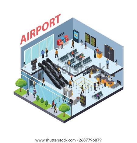A vector illustration of Isometric of Airport Interior