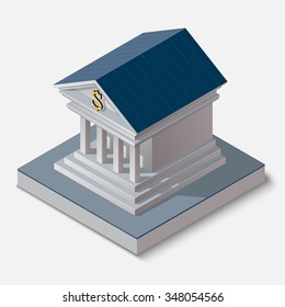 Vector illustration of isometric bank building icon on white background