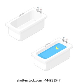 Vector illustration of an isometric bathtub icon.
Porcelain household bathtubs.
Isometric Bathing.