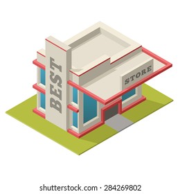 Vector illustration of isometric best store building. Placed on separated island. Easy to edit, clear and simple.