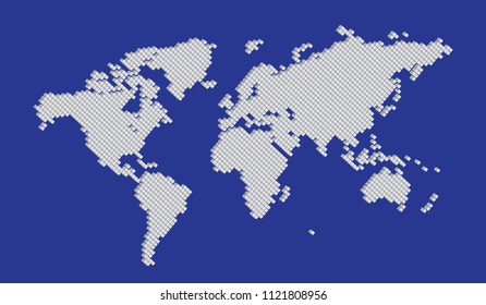 Vector illustration of isometric big Tetragon shape world map vector white on blue