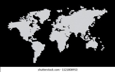 Vector illustration of Isometric black and white colored square dotted world map