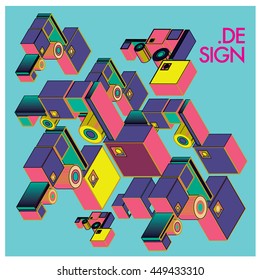 Vector illustration isometric block and cubes. Design template and background for poster