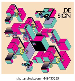 Vector illustration isometric block and cubes. Design template and background for poster