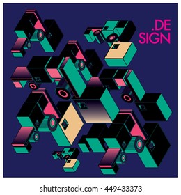 Vector illustration isometric block and cubes. Design template and background for poster