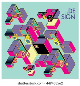 Vector illustration isometric block and cubes. Design template and background for poster