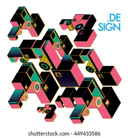 Vector illustration isometric block and cubes. Design template and background for poster