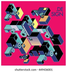 Vector illustration isometric block and cubes. Design template and background for poster