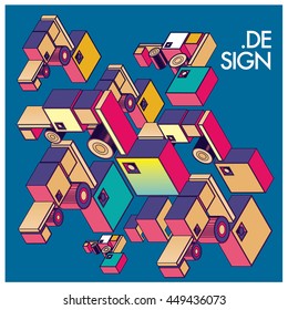 Vector illustration isometric block and cubes. Design template and background for poster
