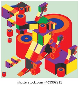 Vector illustration isometric block and cylinder. Design material template and background for poster and publication