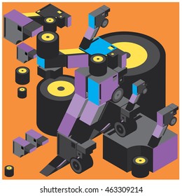 Vector illustration isometric block and cylinder. Design material template and background for poster and publication