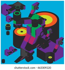 Vector illustration isometric block and cylinder. Design material template and background for poster and publication