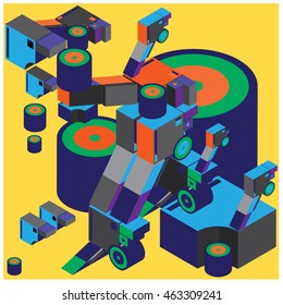 Vector illustration isometric block and cylinder. Design material template and background for poster and publication