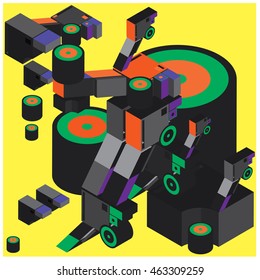 Vector illustration isometric block and cylinder. Design material template and background for poster and publication