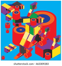 Vector illustration isometric block and cylinder. Design material template and background for poster and publication