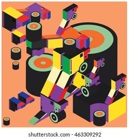 Vector illustration isometric block and cylinder. Design material template and background for poster and publication