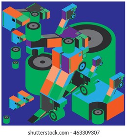 Vector illustration isometric block and cylinder. Design material template and background for poster and publication