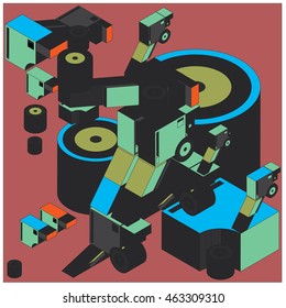 Vector illustration isometric block and cylinder. Design material template and background for poster and publication