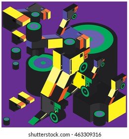 Vector illustration isometric block and cylinder. Design material template and background for poster and publication